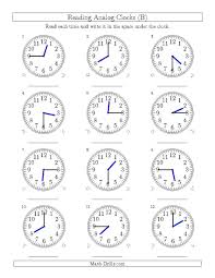 Reading Time On 12 Hour Analog Clocks In 15 Minute Intervals B Time Worksheet Clock Worksheets Time Worksheets Telling Time Worksheets