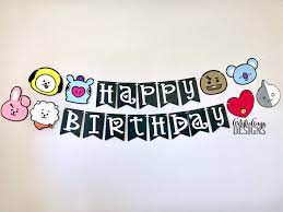 Bt21 Birthday Banner Bts Themed Birthday Black White Bts Happy Birthday Bts Birthdays Birthday Banner Free Printable