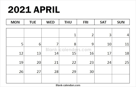 Blank April Calendar 2021 Monday Start February Calendar January Calendar July Calendar blank april calendar 2021 monday start