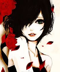 I was gonna add haruna sairenji, touka kirishima and mutsuki touru, but then i realized haruna and touka's hairs became purple in the anime, and touru is not even in the anime yet. Girl With Black Hair Red Roses Art