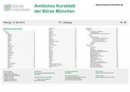 Aktien, etfs, derivate, kryptos und mehr jetzt für 0 euro pro trade handeln! Amtliches Kursblatt Der Borse Munchen Bayerische Borse