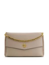 Condition is new with tags. Tory Burch Kira Mixed Materials Shoulder Bag In Grey Calfskin Modesens