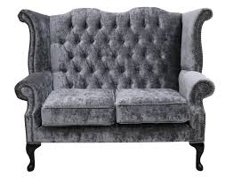 Very graceful lines and a nicely scaled sofa. Chesterfield 2 Seater Queen Anne High Back Wing Sofa Chair Modena Regency Grey Velvet Designersofas4u