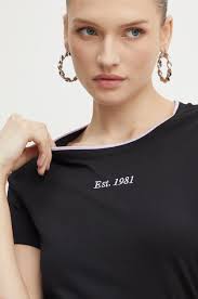 Bavlněné tričko Guess TWEED, barva černá