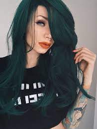 Forest Green Long Straight Wig With Fringe Forest By Lush Wigs Uk Hair Styles Green Hair Dark Green Hair