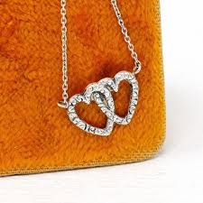 Sale Interlocking Hearts Necklace Victorian Sterling Etsy Sweetheart Necklaces Heart Necklace Double Heart Necklace