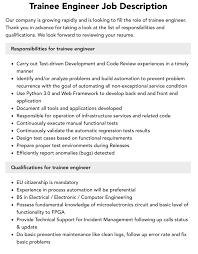 Trainee Engineer Job Description | Velvet Jobs