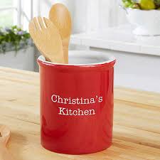 Monogram kitchen utensil holder ceramic kitchen utensil holder crock in nice shade of pale aqua green, with a monogram on it. Personalized Kitchen Utensil Holder Classic Red