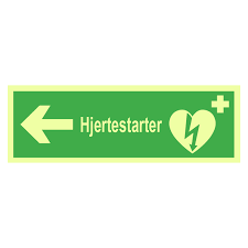 Skiltet er i henhold til den nye internationale standarden fra: Hjertestarter Pil Venstre Safedeck
