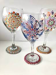 Painted Wine Glass Painted Dot Mandala Unique Wine Glass Etsy Glass Painting Painted Wine Glasses Painted Mandala