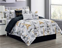 French White Black Modern Eiffel Tower Bonjour Reversible Comforter