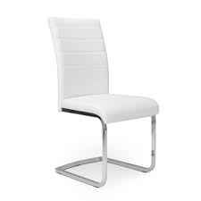 If you want contemporary glamor, coordinate metallic modern dining chairs with the chandelier for an overall chic effect. Callisto White Leather And Steel Cantilever Dining Chair