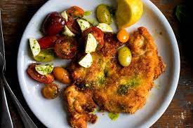 Chicken Milanese With Tomato Mozzarella And Basil Salad Recipe Recipe Chicken Milanese Recipes Chicken Recipes