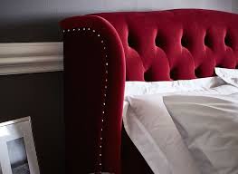 Our Macgill Bed Frame Is Upholstered In Ravishing Red Velvet Effect Fabric With Beautiful Detailing And Fabulous House Frame Bed Upholstered Beds Bedroom Red