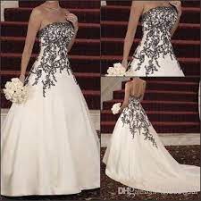 Wholesale A Line Wedding Dresses Buy 62014 Wedding Dress A Line White Satin Black La Black Wedding Dresses Black White Wedding Dress Discount Wedding Dresses
