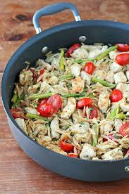 Lemon Chicken Orzo With Tomatoes And Asparagus Emily Bites Recipe Recipes One Pot Meals Healthy Recipes