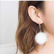 Jewelry White Faux Mink Puffball Drop Earrings Poshmark