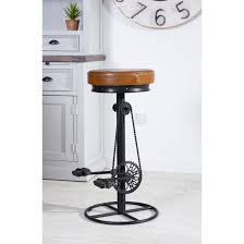 Industrial Urban Bicycle Bike Pedal Leather Tan Brown Seat Bar Stools
