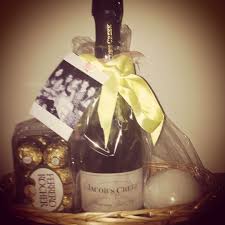 Great Gift Idea Wine Candles Choccies In A Basket Wrapped Best Part Of This Pressie Is The Gift Tag A Wine Candles Champagne Gift Champagne Gift Baskets