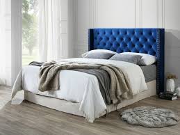 L164.5 x p9.5 x h125 cm. Tete De Lit Capitonnee Massimo Velours 160 Cm Bleu