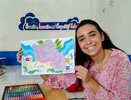 Untuk tahap pemula anak anak tk bisa dicoba dulu dengan gambar mewarnai kaligrafi allah dan muhammad atau contoh mewarnai kaligrafi asamulhusna untuk diwarnai. Gadis Portugal Ini Ikut Warnai Peringatan Maulid Nabi Di Sdmm Dengan Kaligrafi Renata Pwmu Co Portal Berkemajuan