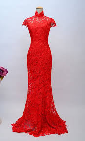 Red Lace Chinese Wedding Dressmandarin Collar Por Doraswardrobe 169 00 Red Lace Dress Lace Dress Colorful Dresses