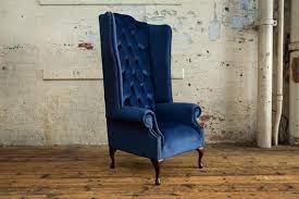 British Handmade Plush Navy Velvet Chesterfield Highback Wing Etsy Dining Room Arm Chairs Couch Upholstery Furniture Upholstery