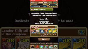 Puzzle And Dragons November Quest Dungeon Expert Challenge Lvl 9 L Skills Invalid No Dupes