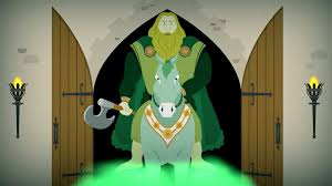 This knight came into arthur's hall and asked any one of his knights to trade blows. Sir Gawain And The Green Knight My Storybook