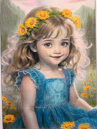 Meadows girl coloring book by Corry de Vries Remmers used Kalour pencils