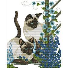 Cross stitch kit from dimensions featuring a stocking with santa claus and snowglobe with christmas tree! Siamese Cats Counted Or Stamped Cross Stitch Kit Ginger Plaza