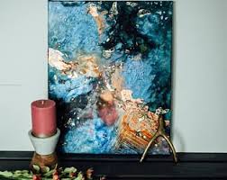 Original Black And Blue White And Gold Blotted Out Original Abstract Painting Acrylic And Gold Leaf Gold Black White Metallic Colors Large Canvas 24x36 Painting Abstract Original Abstract Painting