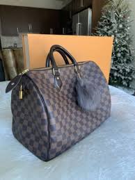 Louis Vuitton Black And Brown Checkered Purse Louis Vuitton Lv Speedy 35 Damier Ebene Canvas Handbag Satchel Louis Vuitton Handbags Vuitton Louis Vuitton Bag