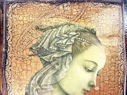 Stampa d'arte vintage su rilievo ligneo Madonna Vergine delle Rocce di Fra  Filippo Lippi Pittore italiano del primo Rinascimento anni '50