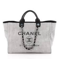 Authentic Black And White Chanel Bag Chanel Deauville Chain Tote Canvas Large Chanel Canvas Bag Chanel Bag Chanel Tote