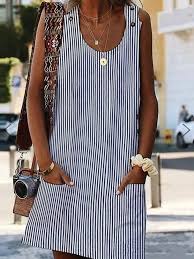 Button Sleeveless Above Knee Summer Stripe Dress Printed Casual Dresses Shirt Dress Summer Summer Dresses For Women