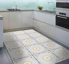 Vinyl tile flooring sheets miniature wood houseworks. Kitchen Grey And Yellow Tiles Kitchen Floor Tenstickers