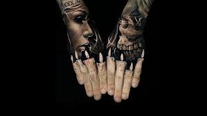 Download 42 royalty free skeleton middle finger vector images. Hd Wallpaper Background Hands Black Skull Tattoo Figure Fingers Palm Wallpaper Flare