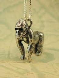 Gorilla Necklace Silver Gorilla Charm Gorilla Pendant Etsy Sterling Silver Chain Necklace Animal Jewelry Silver Necklaces