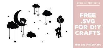 Download Teddy Bear In Stars And Clouds Free Svg Files Svg Png Dxf Eps