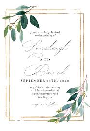 Double Frame Leaves Wedding Invitation Template Greetings Island Wedding Invitations Leaves Electronic Wedding Invitations Wedding Invitation Templates