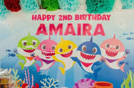 Customized 1st Birthday Baby Shark Cake Baby Shark Theme Printable Backdrop Banner Custom Photo Shark Theme Birthday 1st Birthday Party Themes Baby Girl 1st Birthday