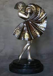 Very rare art deco figurine of a lute playing pierrot in a wide bright robe with art deco decoration. A Rare Art Deco French Bronze Figure By Marcel Andre Bouraine Circa 1925 Cubist Dancer Art Deco Period Art Deco Art Deco Sculpture