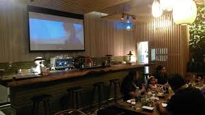 Bar stools & chairs bar tables bar tables sets. Bar Counter With Projected Video Backdrop Picture Of Bean There Bistro Dubai Tripadvisor