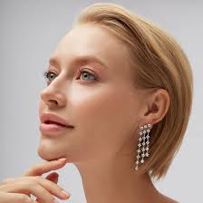 Asscher Cut Diamond 3 Tier Shoulder Duster Earrings in 18K White Gold