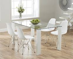 Buy The Lavina 150cm Glass And White High Gloss Dining Table With Charles Eames Style Dsr Eiffe Contemporary Oak Dining Table Dining Table Oak Dining Furniture