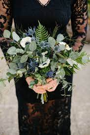 Boho Bridesmaid Bouquet With Fern Eucalyptus Thistle And Anenome By Haute Blossoms Floral Bridesmaid Bouquet Blue Wedding Flowers Wedding Flowers