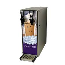 Two red tubes serve as the input/output paths for cold/heated water respectively. Iced Coffee Front Load Iced Coffee Dispenser Newco Post Mix Dispenser