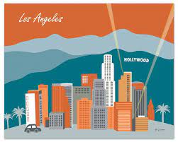 Los Angeles Skyline Hollywood Wall Art Hollywood Poster Etsy In 2021 Hollywood Wall Art Los Angeles Art Los Angeles Skyline