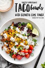 Roasted Cauliflower Taco Bowls Meal Prep Lunch Budget Bytes Recipe In 2020 Lunch Meal Prep Cauliflower Tacos Roasted Cauliflower Tacos